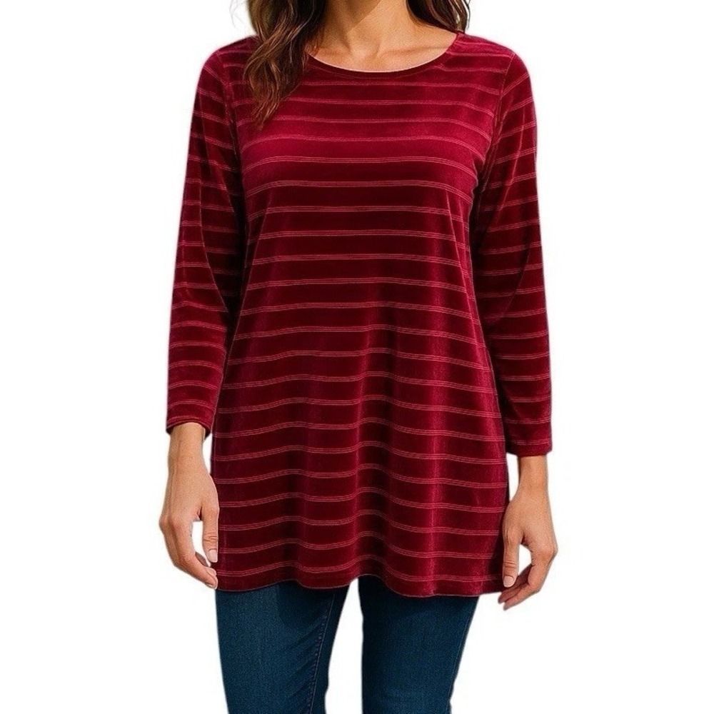 Lauren Ralph Lauren Womens Striped Velvet Top Size XL Burgundy Holiday Classic
